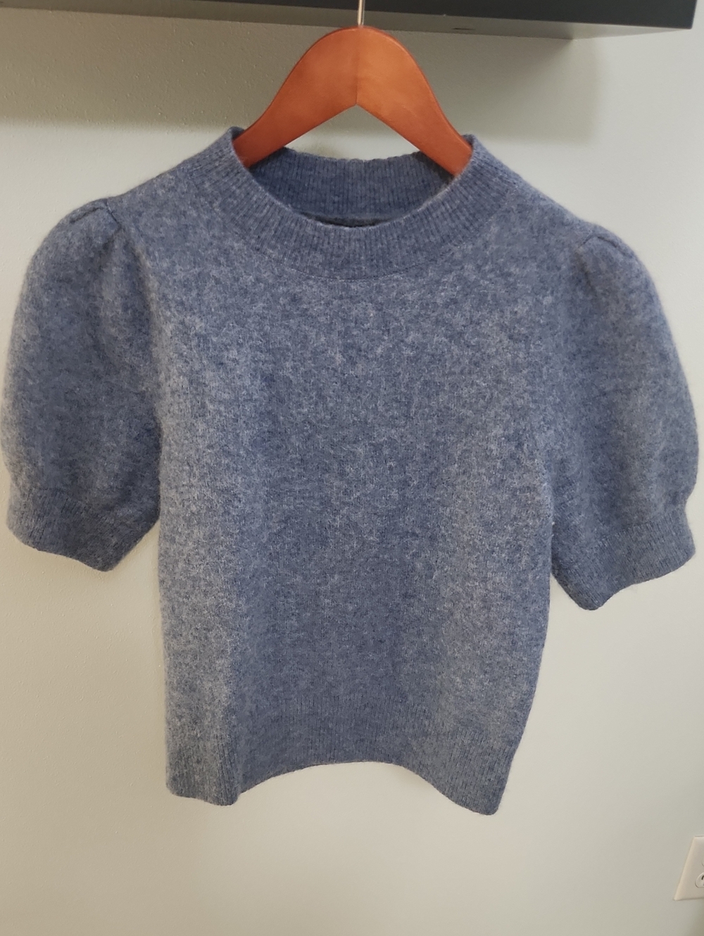 Banana Republic Heather Blue Puff-Sleeve Crewneck Sweater